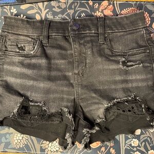 American Eagle Black Jean Shorts Distressed Frayed Hem